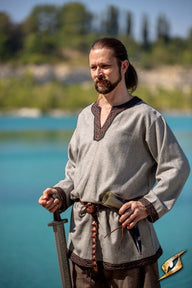 Viking tunic Hilmar, fishbone, gray, wool blend