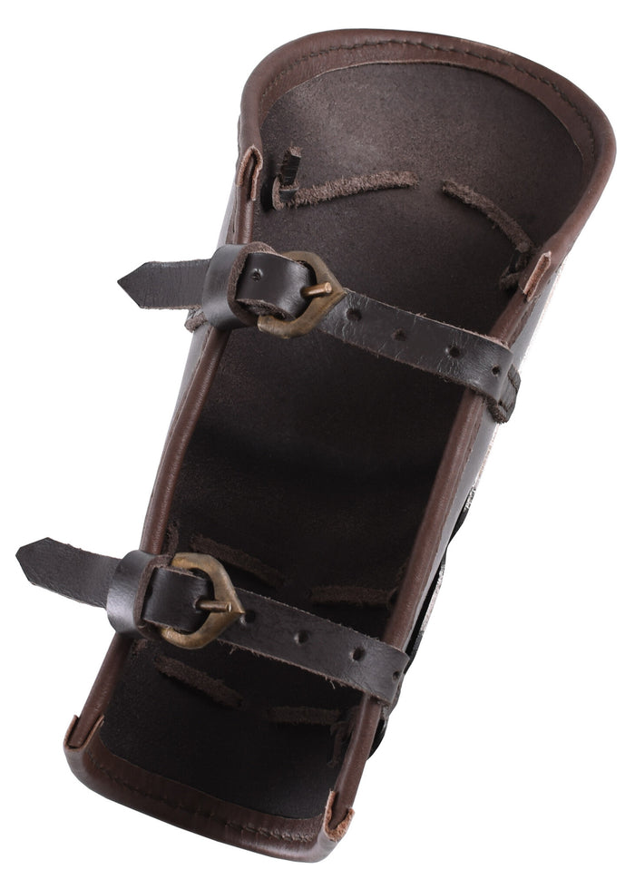 Aerdwulf leather bracer, forearm protector, with metal strips
