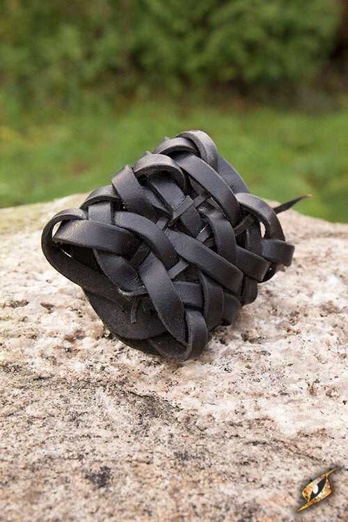 Braided bracelet, black, leather