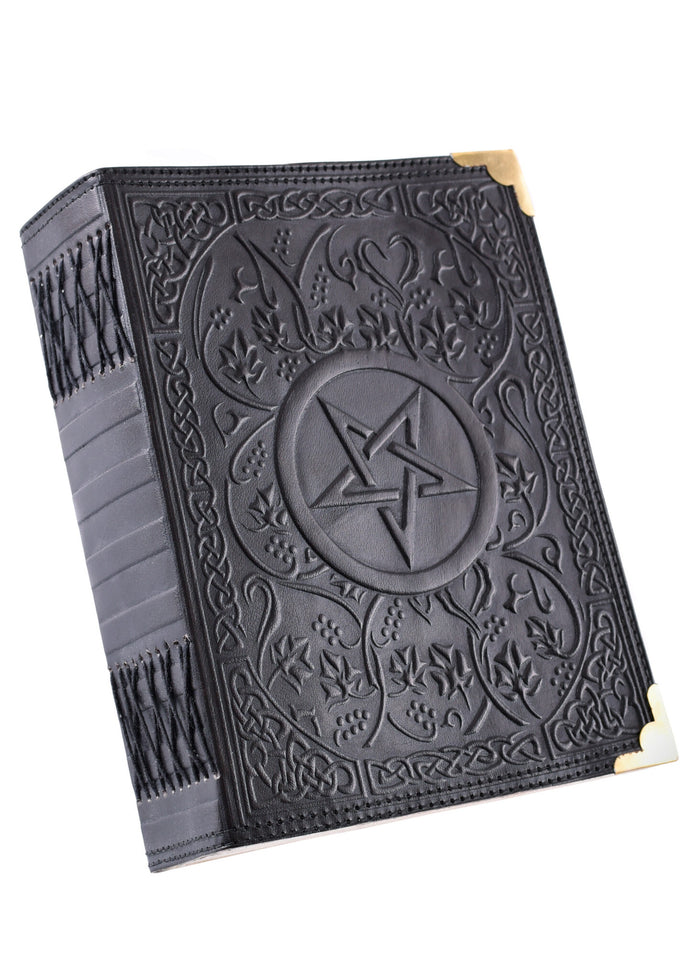 Black Leather book with Pentagram, approx. 23 x 18 cm