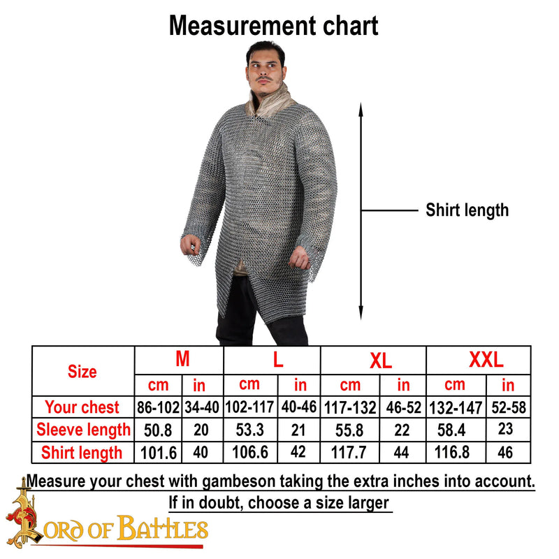 Hauberk met split, zwart, ongeklonken 10 mm