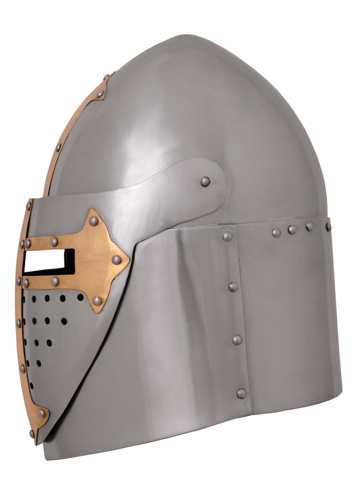 Sugarloaf helm, with hinged visor, polished, 1.6 mm