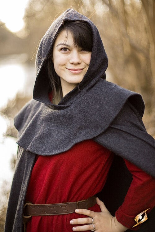 Medieval hooded cloak Thomas, grey, wool mix