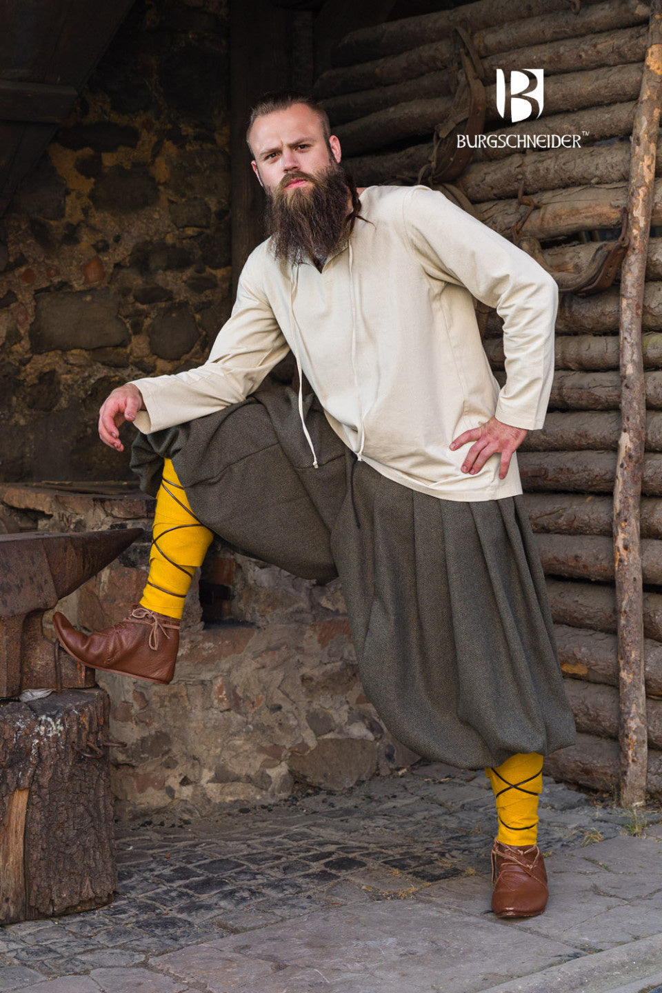 Rusvik Viking trousers Borys, herringbone pattern, olive/grey, wool mix