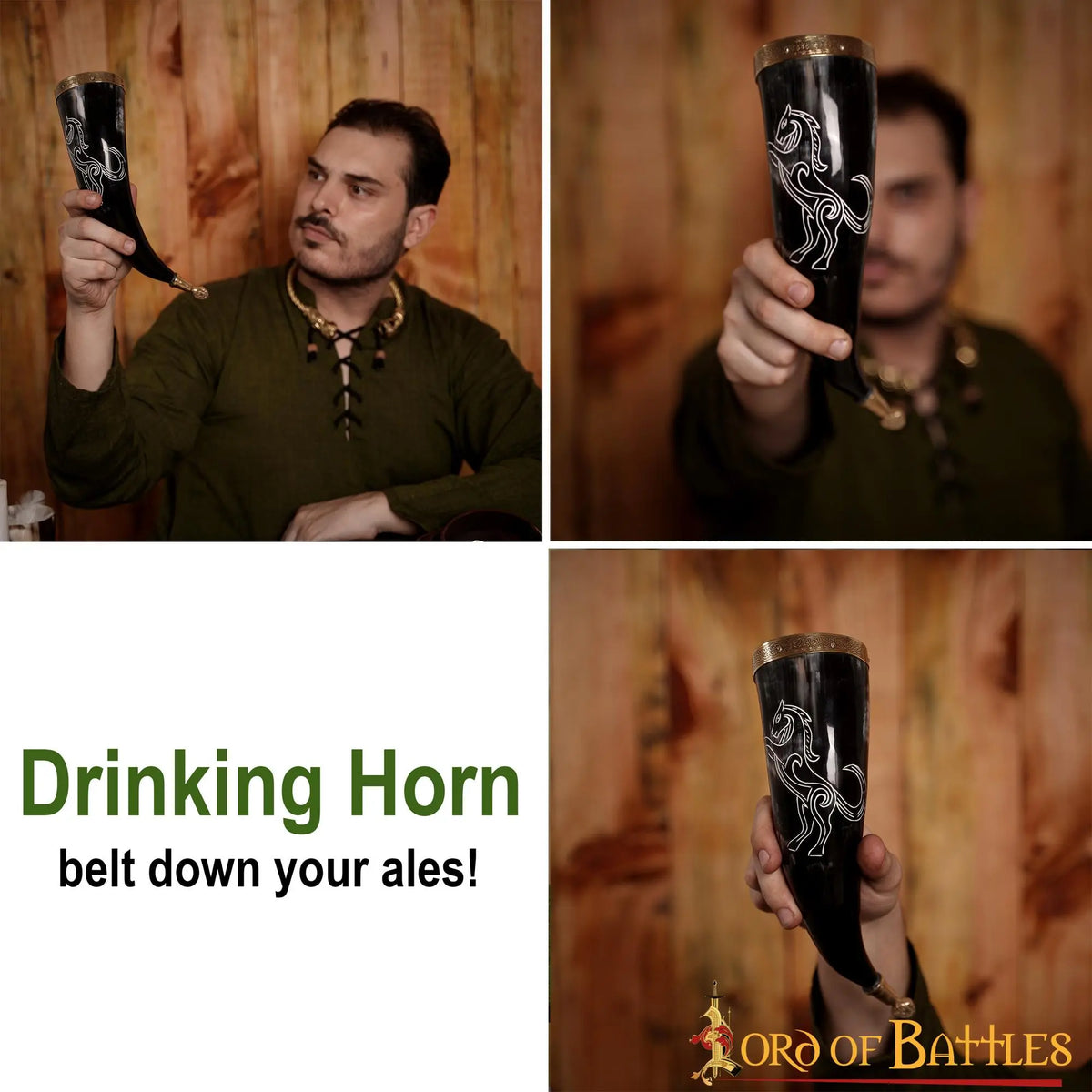 Drinking horn horse goddess with brass batter, 300-350 ml