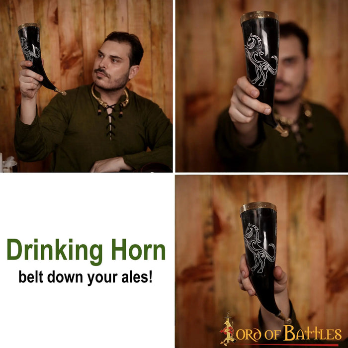Drinking horn horse goddess with brass batter, 300-350 ml