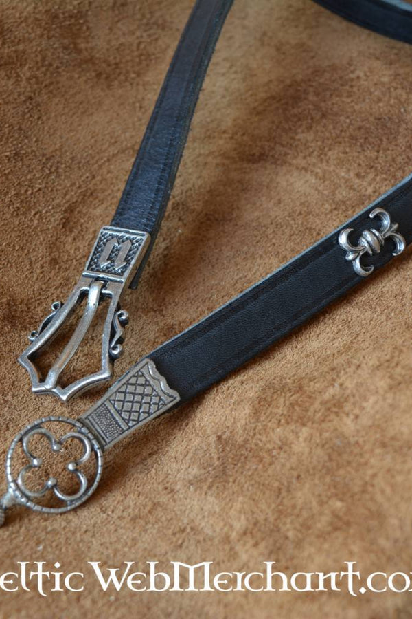 Gothic belt deluxe, black leather, brass buckle, 151 cm