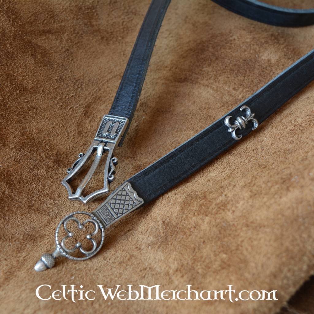 Gothic belt deluxe, black leather, brass buckle, 151 cm