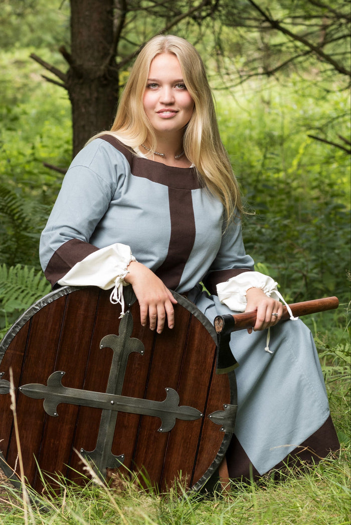 Carolingian dress Clotilde, dalmatica, blue-brown