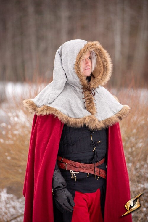 Cappuccio medievale Geralt, grigio, misto lana