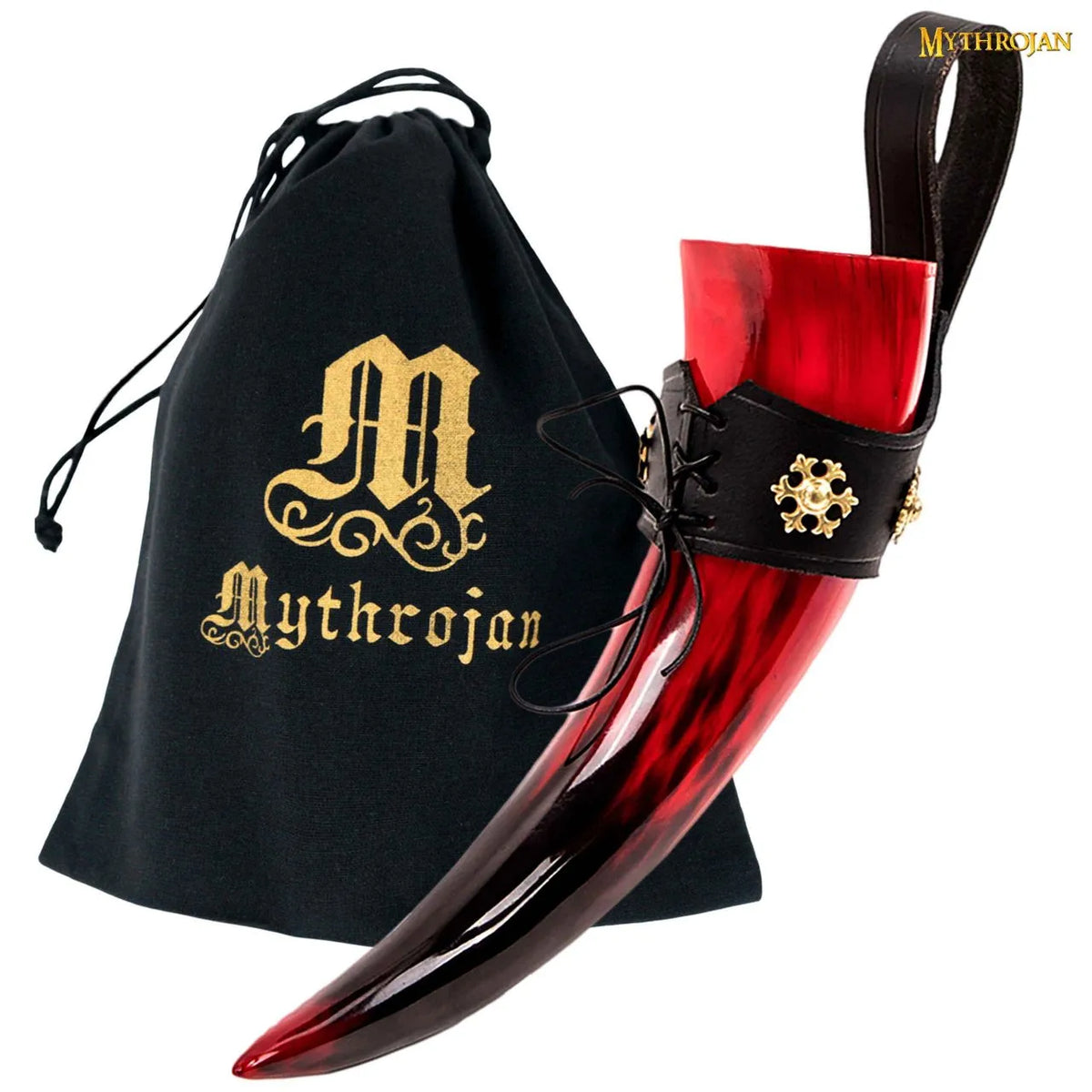 Devilish drinking horn with luxurious drinking horn holder, 300-500 ml