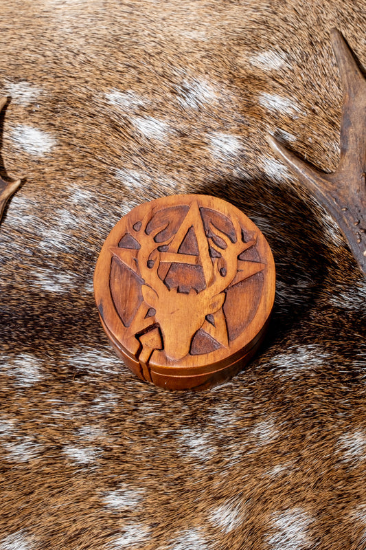 Jewellery box stag and pentagram, wood