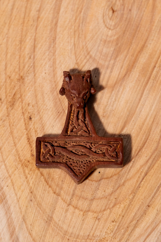 Mjölnir pendant with ram's head, wood
