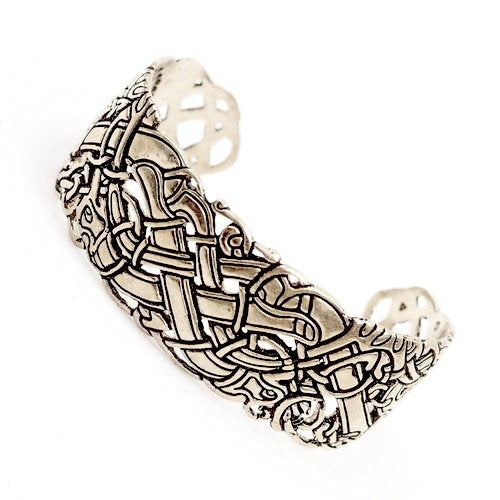 Celtic bracelet with Ancient Irish motifs, silvered bronze