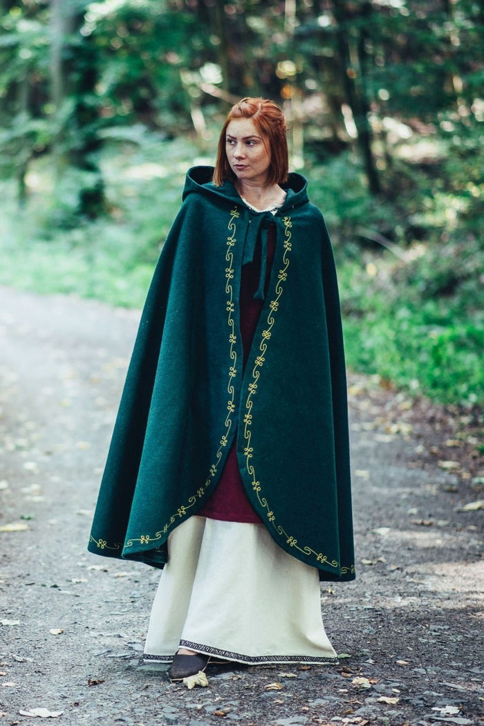 Cloak Ceridwen, green, wool blend