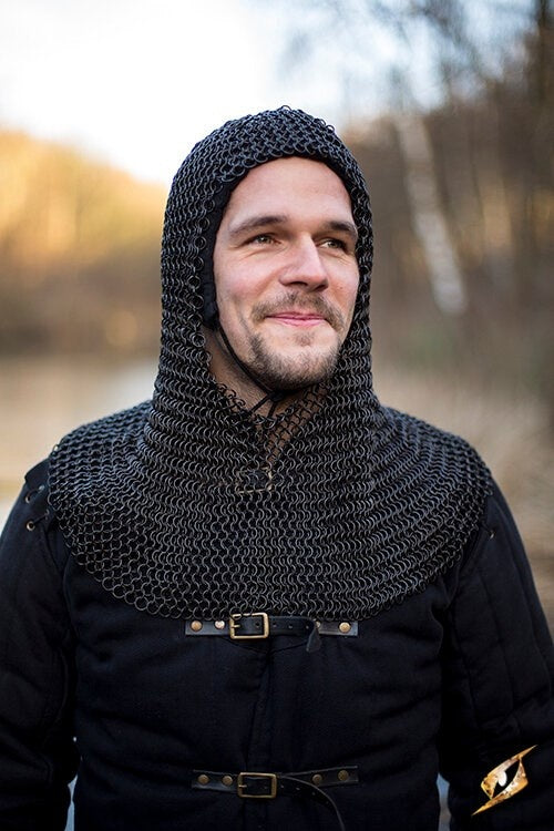 Chainmail coif Alaric, blackened, 9 mm