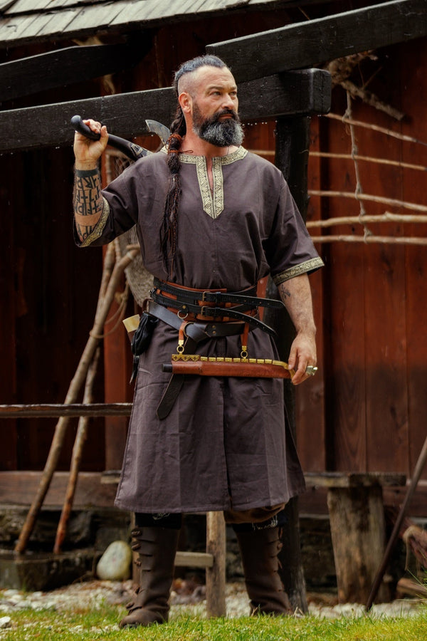 Celtic tunic, short sleeves, dark brown