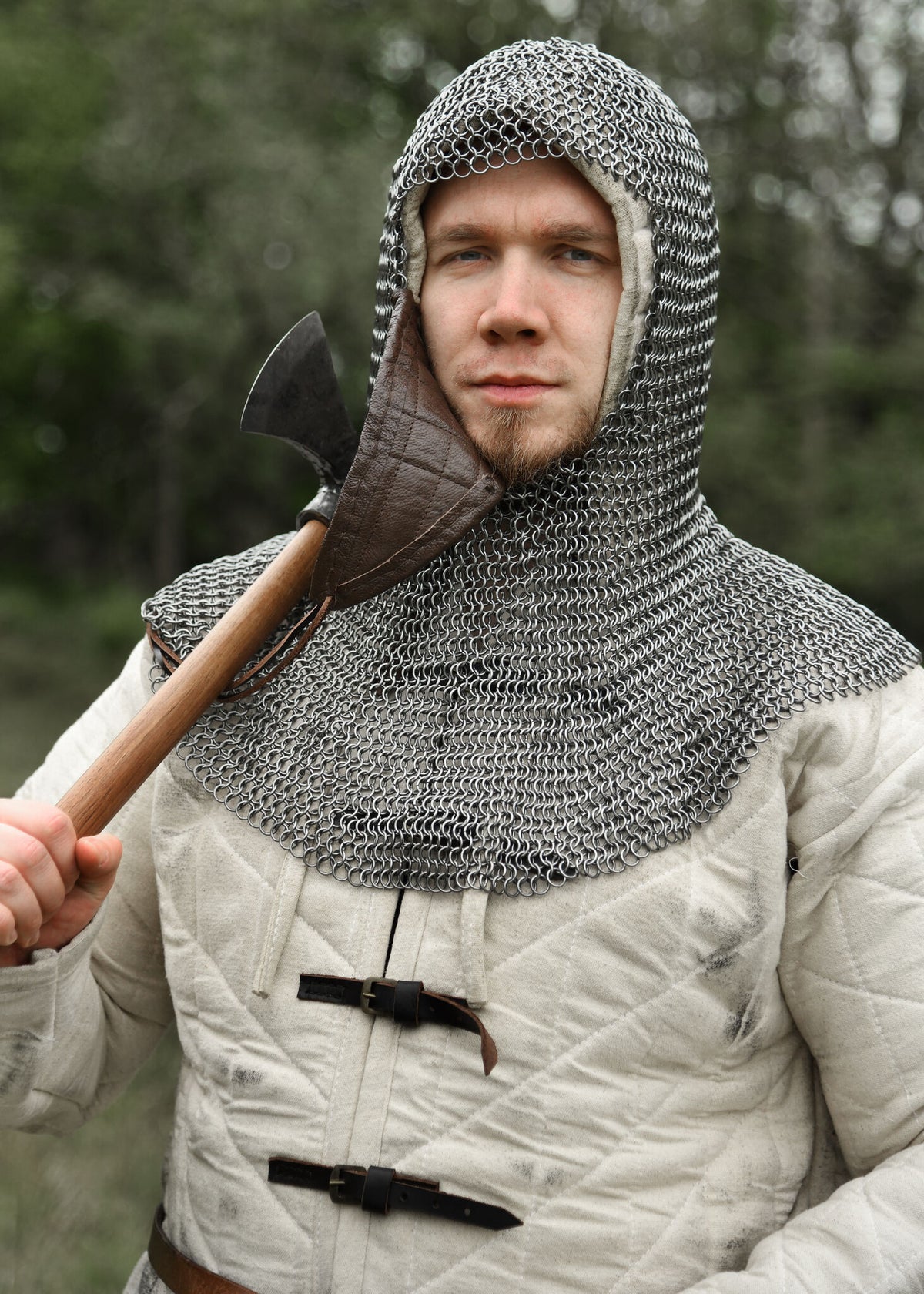 Chainmail coif with triangular ventail, untreated, 8 mm