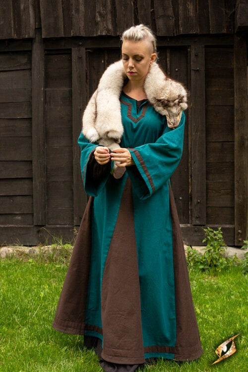 Viking dress Astrid, azure-brown