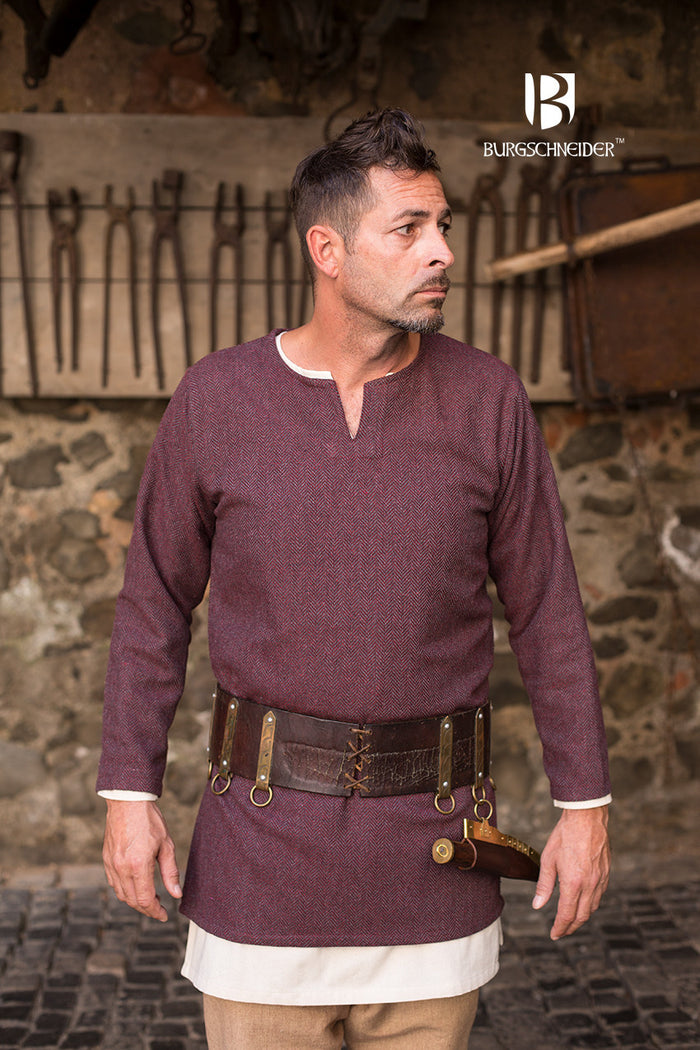 Viking tunic Tyr, burgundygray, wool blend, herringbone