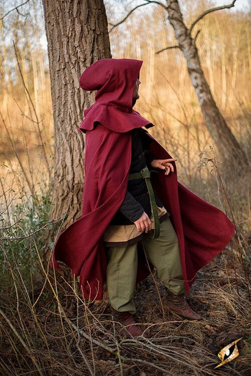 Medieval hooded cloak Thomas, red, wool mix