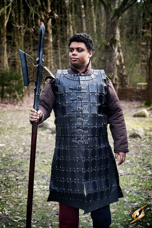 Leather brigandine long, black