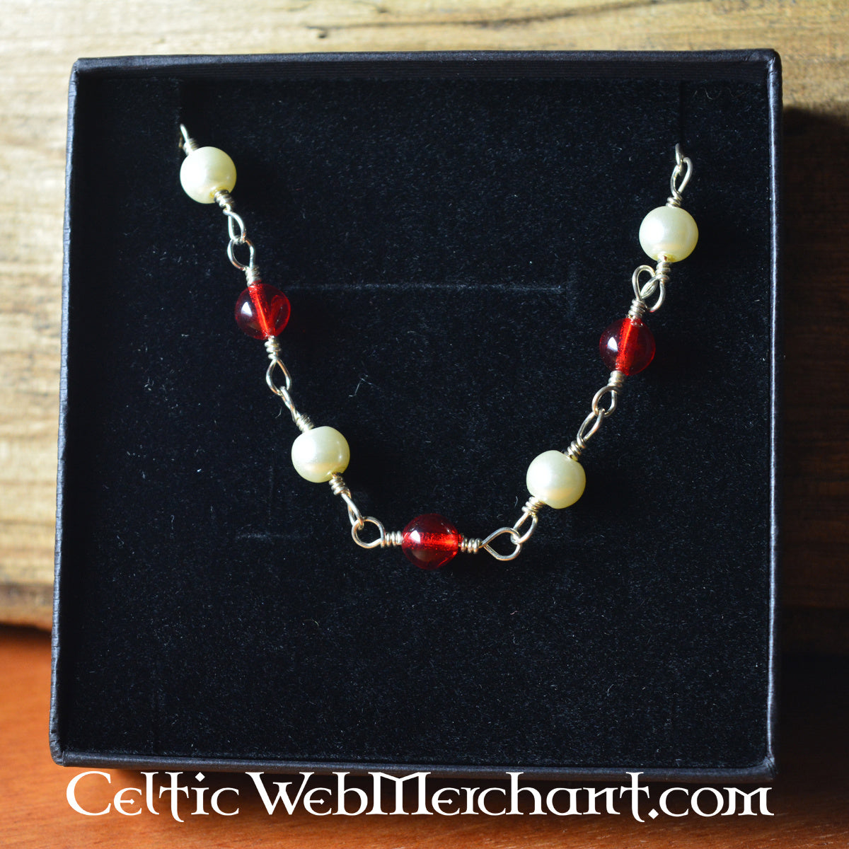 Roman necklace with red stones, sterling silver