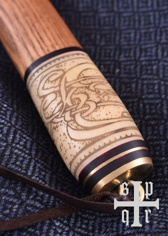 Viking seax with knot motif, damascus steel, semi-sharp
