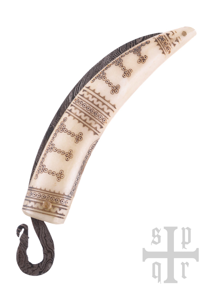 Viking folding knife damascus, semi-sharp