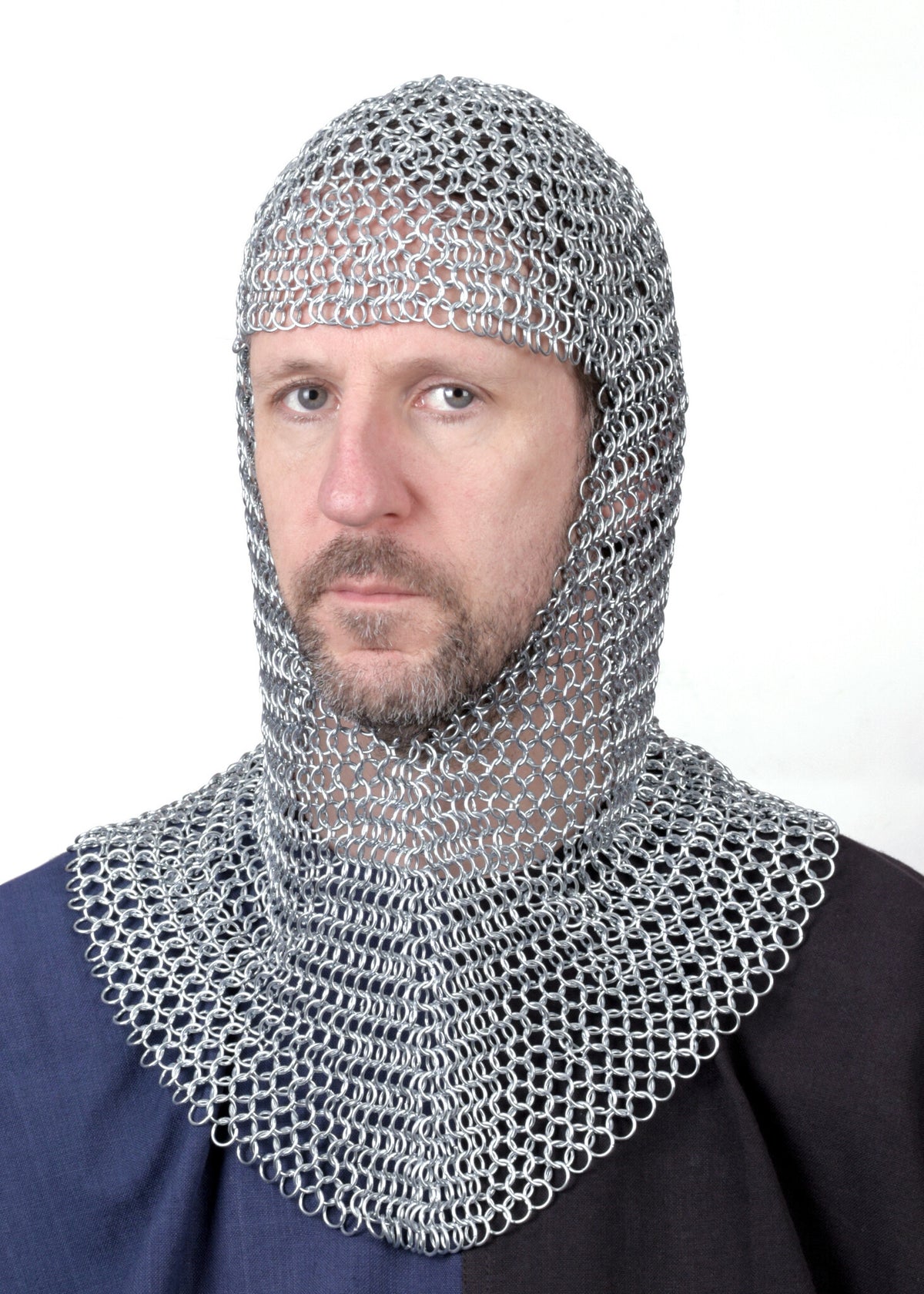 Chainmail coif with triangular neck, galvanised, 9 mm