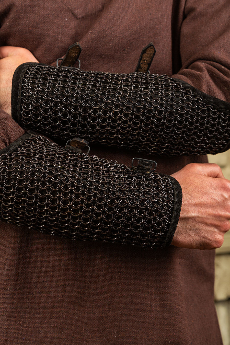 Connor chainmail bracers, forearm guards, bronze finish, 8 mm