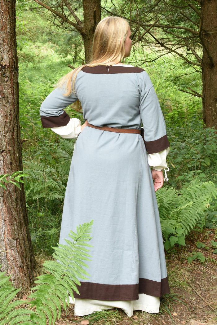 Carolingian dress Clotilde, dalmatica, blue-brown