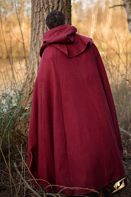 Medieval hooded cloak Thomas, red, wool mix