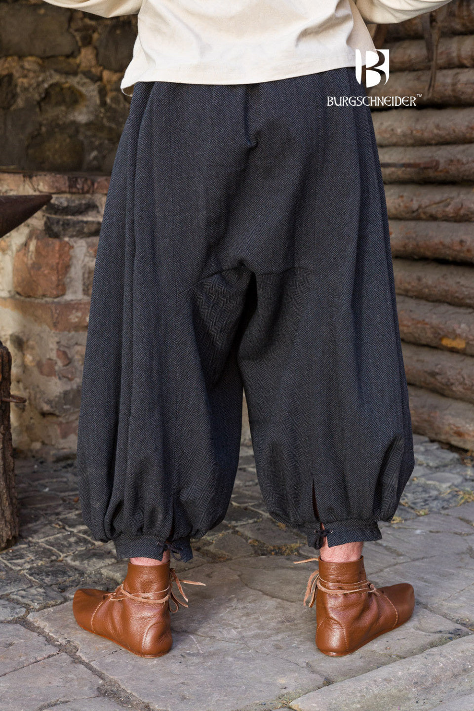 Rusvik Viking trousers Borys, herringbone pattern, black/grey, wool mix