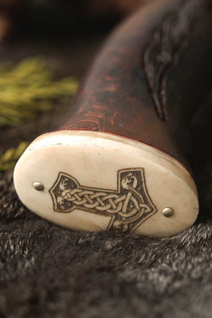 Stainless steel Viking hand axe with Mjolnir, semi-sharp