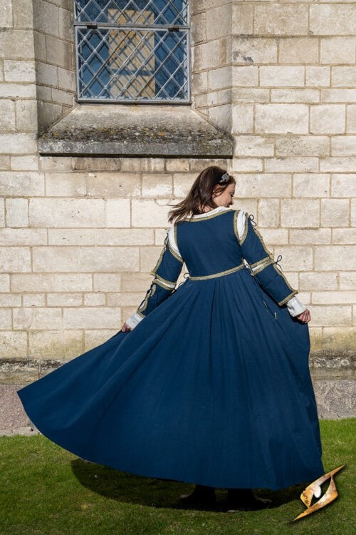 Włoska gamurra, koniec XV wieku, niebieska