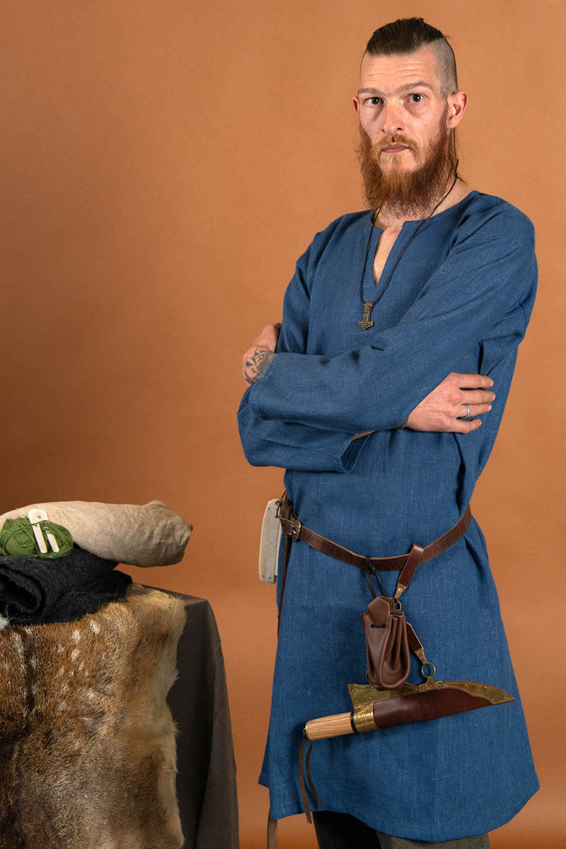 Medieval tunic Eirik, linen, blue