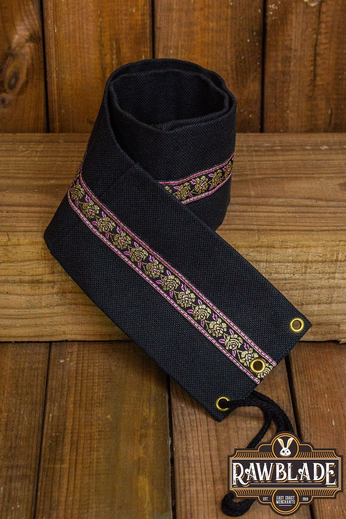 Jeanne fabric belt - Black / pink roses