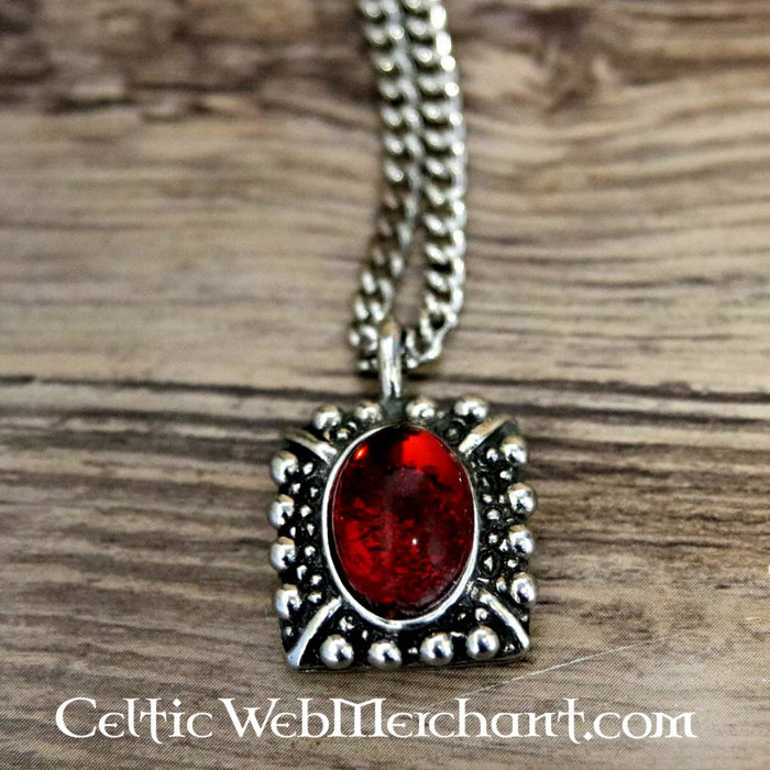 Tudor necklace Elizabeth, red gemstone, silvered bronze