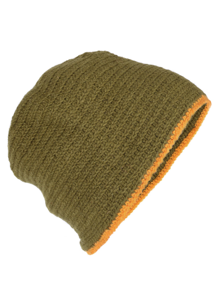Crocheted cap, 100% wool, green - yellow