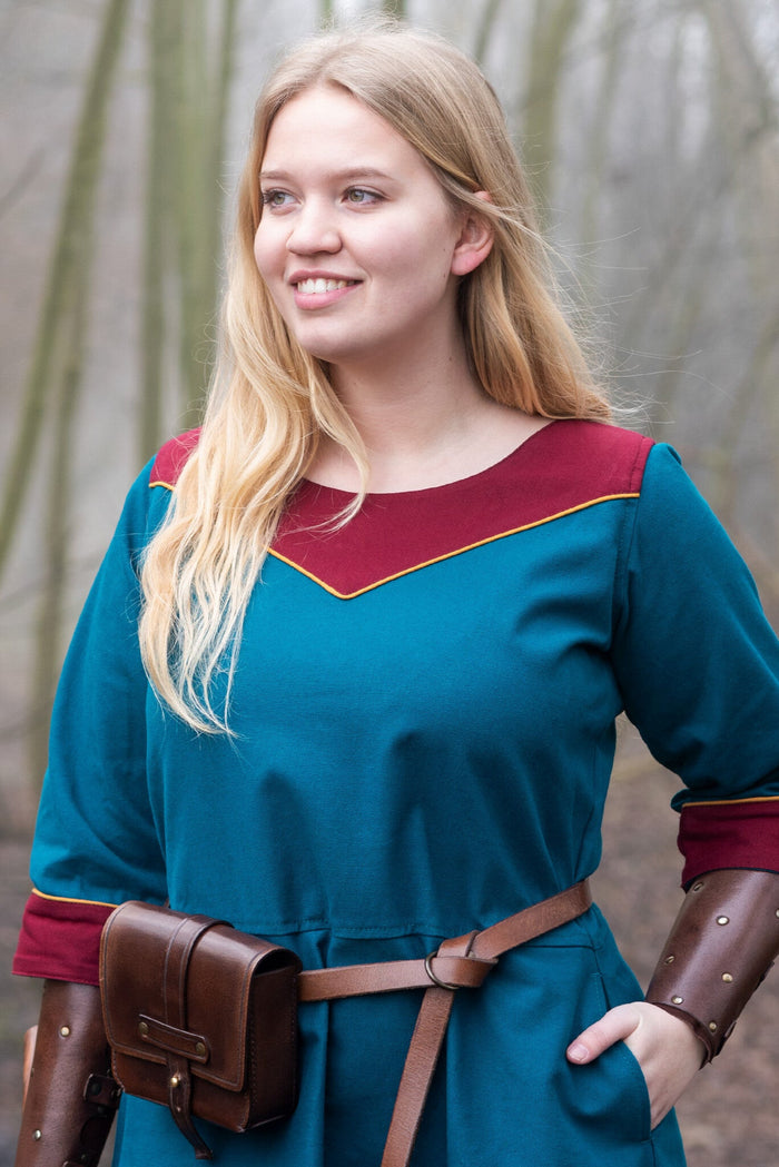 (Early) Medieval dress Gesine, teal blue-red