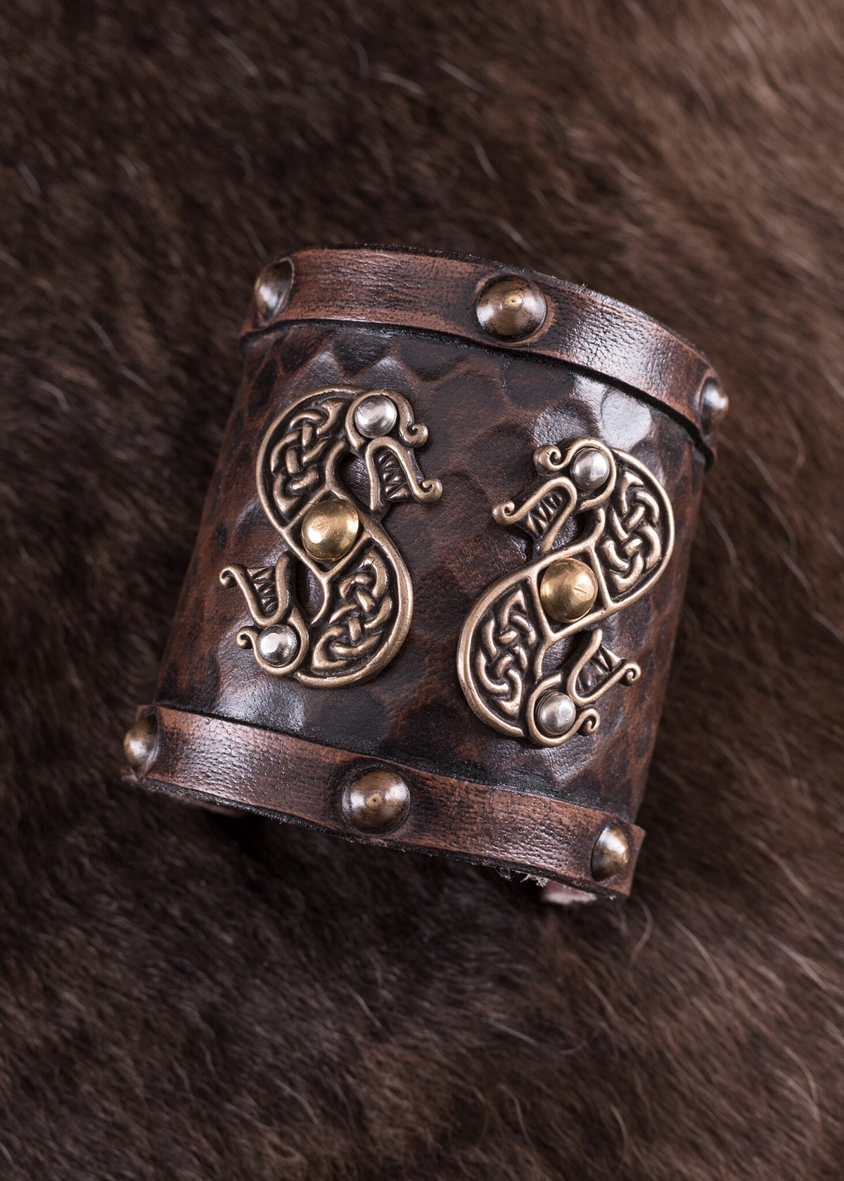 Viking bracelet with dragons, leather
