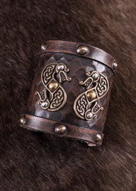 Viking bracelet with dragons, leather