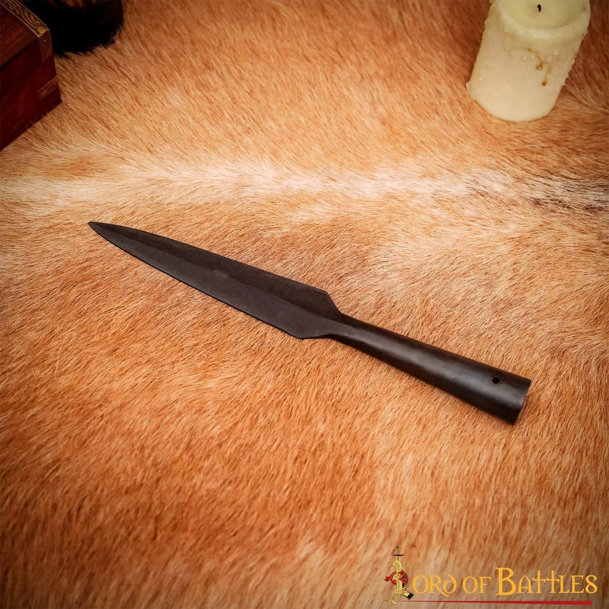 Early medieval spearhead with shoulders, bronzed, semi-sharp