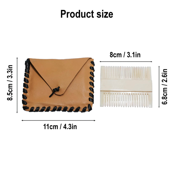 Medieval bone comb with leather bag