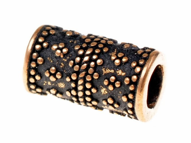Cylindrical granulated Viking beard bead, bronze