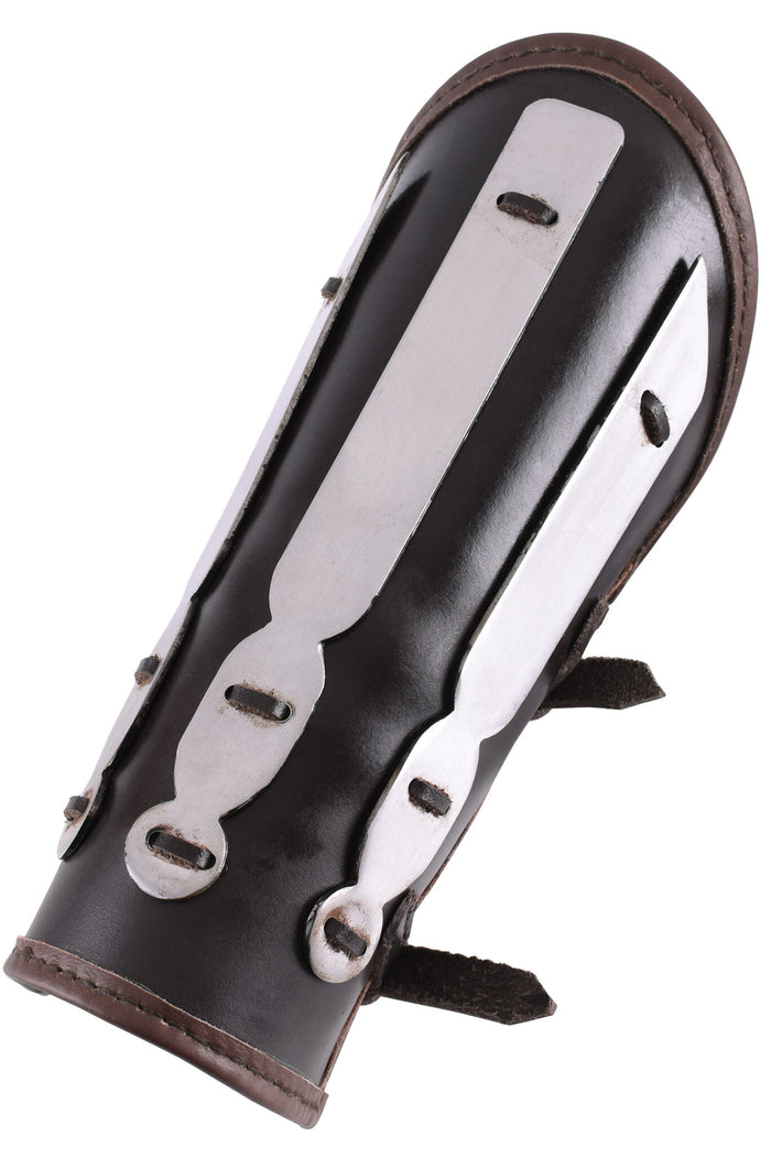 Aerdwulf leather bracer, forearm protector, with metal strips