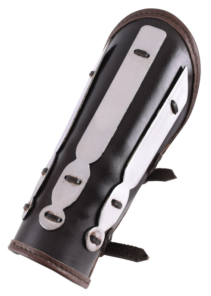 Aerdwulf leather bracer, forearm protector, with metal strips