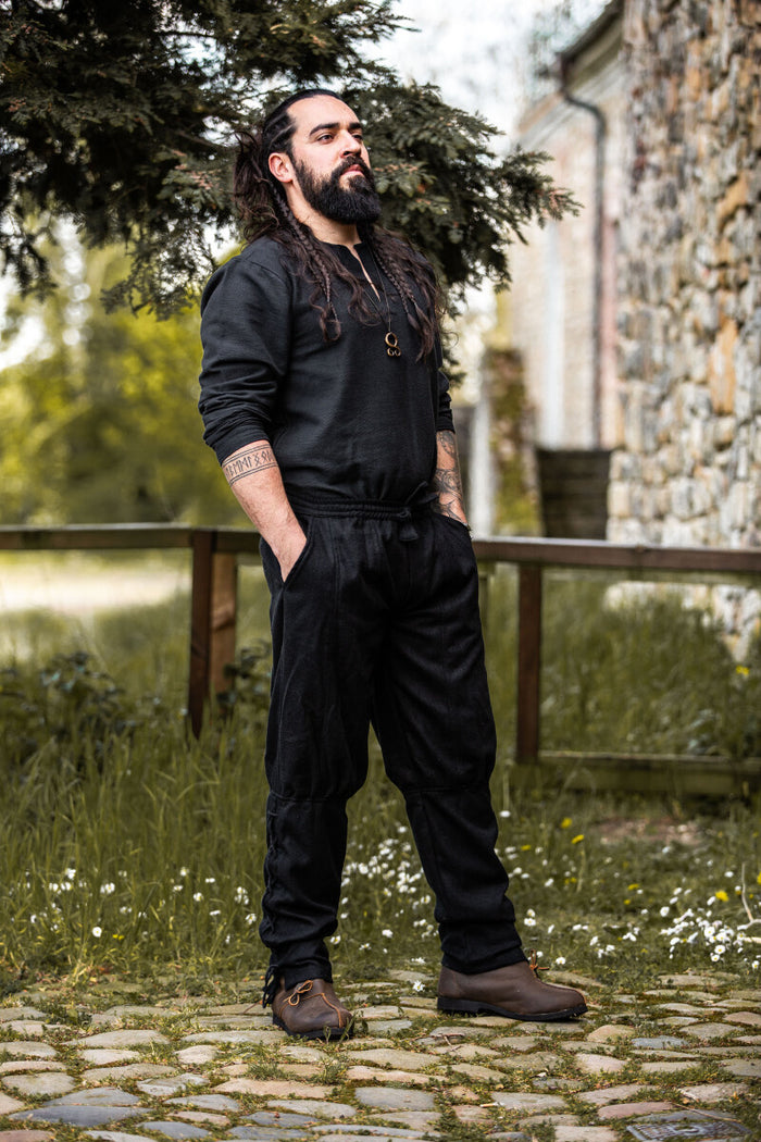 Viking trousers Jorvik, black, wool mix