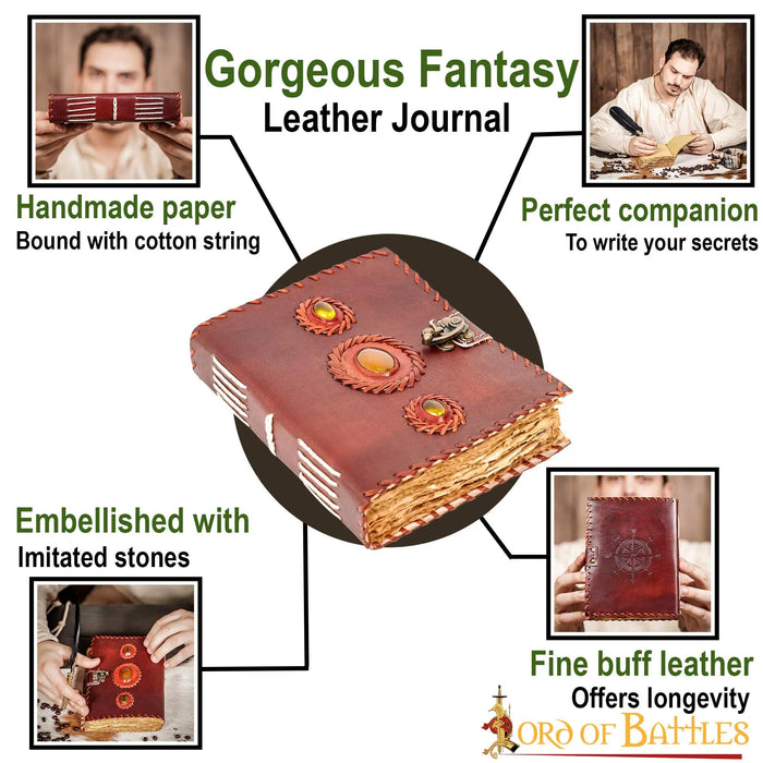 Leather diary with stones